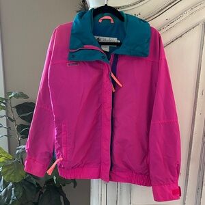 Columbia Womens Jacket Vintage Pink Neon Colorblock Radial Sleeve Size Large